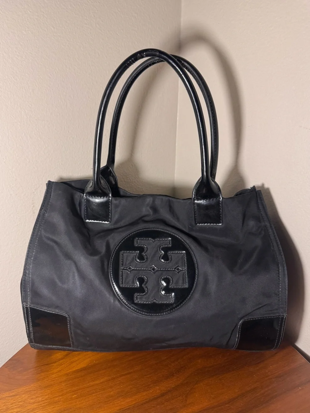Tory Burch Ella Patent Leather Tote in Black